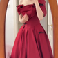Elegant Burgundy Prom Dress ,A-Line Off-the-shoulder Bow Decor Corset Maxi Evening Dress RS1010