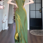 French high-end V-neck green drape dress plus size temperament banquet dress R1822