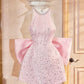 Pink sequined sleeveless slim waist A-line short skirt homecoming dress R4131