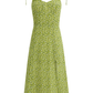 2025 Summer New Green Platycodon Floral Seaside Vacation Wear Suspender Dress R0902