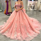 Pink Tulle Quinceanera Dresses for Sweet 16,Off-Shoulder Ball Gowns for Prom S6939