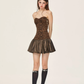 Hot girl wears sexy off-shoulder flower bud tube top tutu skirt leopard print dress R5215