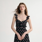 French style black skirt floral suspender skirt short dress R2696