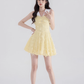 Summer pleated sleeveless dress new yellow lace sweet short skirt niche design waist skirt female R4116