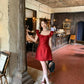 Red slim waist A-line short skirt homecoming dress R3262