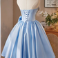 Eelgant Baby Blue Homecoming Dress ,A-Line Strapless Embroidery Corset Short Prom Dress RS808