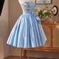 Eelgant Baby Blue Homecoming Dress ,A-Line Strapless Embroidery Corset Short Prom Dress RS808