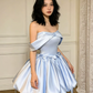 Silky Satin Bow Women's Homecoming Dress Pale Blue Corset Short Prom Dress Party Dress RS2655