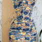 Blue floral oil painting series suspenders waist slim short skirt homecoming dress R3105