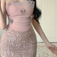 Pure desire style three-dimensional flower tube top 2025 plus size hot girl sequin hip skirt suit R1161