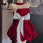 Red tube top waist bubble bud skirt short skirt homecoming dress R3622