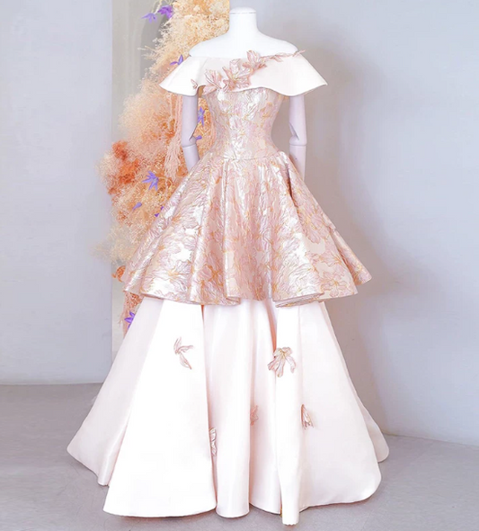 Gorgeous Champagne Prom Dress ,A-Line Bateau Tiered Coset Maxi Celebrity Dress RS1014