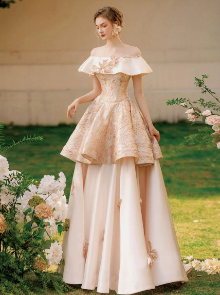 Gorgeous Champagne Prom Dress ,A-Line Bateau Tiered Coset Maxi Celebrity Dress RS1014