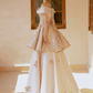 Gorgeous Champagne Prom Dress ,A-Line Bateau Tiered Coset Maxi Celebrity Dress RS1014
