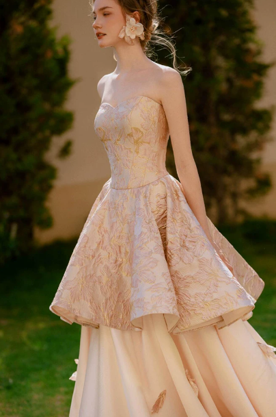 Gorgeous Champagne Prom Dress ,A-Line Bateau Tiered Coset Maxi Celebrity Dress RS1014