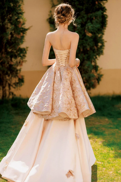 Gorgeous Champagne Prom Dress ,A-Line Bateau Tiered Coset Maxi Celebrity Dress RS1014