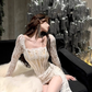 Pure desire hot girl lace fishbone long-sleeved dress 2025 waist hip ribbon skirt R1085