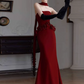 Elegant Burgundy Prom Dress ,Mermaid Strapless Applique Bodycon Maxi Evening Dress RS1015