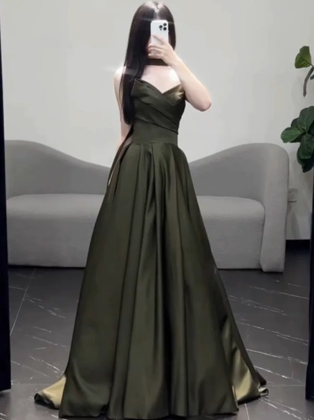 Minimalist Bud Green Prom Dress ,A-Line Sweetheart Corset Maxi Evening Dress RS1016