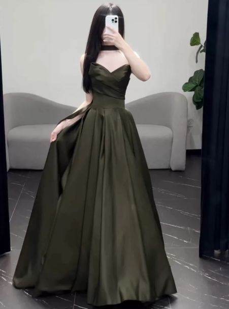 Minimalist Bud Green Prom Dress ,A-Line Sweetheart Corset Maxi Evening Dress RS1016