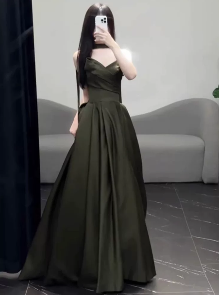 Minimalist Bud Green Prom Dress ,A-Line Sweetheart Corset Maxi Evening Dress RS1016