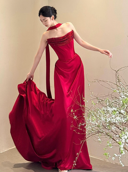 Charming Red Prom Dress ,Mermaid Strapless Bodycon Maxi Evening Dress RS1017