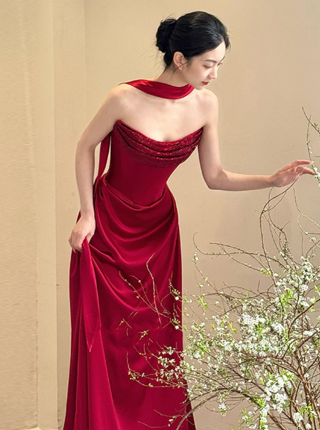 Charming Red Prom Dress ,Mermaid Strapless Bodycon Maxi Evening Dress RS1017