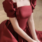 Elegant Burgundy Prom Dress ,A-Line Square Puff Sleeves Bodycon Maxi Evening Dress RS1018