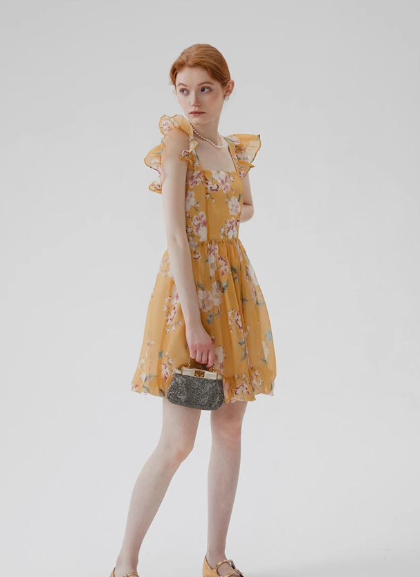 French style sleeveless suspender skirt short skirt floral skirt holiday dress R2771