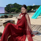 Fairy Island Travel Outfit Halter Neck V-Neck Dress Beach Dress Loose Casual Long Dress R1732