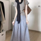 Relaxed wear suit casual gray short-sleeved T-shirt A-line skirt 2025 R0829