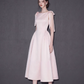 Minimalist Blush Pink Prom Dress ,A-Line High Collar Bow Shoulder Ornament Bodycon Maxi Evening Dress RS1021