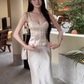 Large Size French Pure Lace Patchwork Waist Strap Fishtail Skirt Set R1842