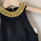 Black French heavy-duty halter neck knitted dress for women new beaded waist and hip short skirt R3957