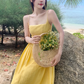 Yellow backless strappy suspender sexy dress seaside holiday long dress waist beach dress R1615