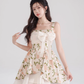 Apricot jacquard dress niche design suspender skirt summer new waist chiffon short skirt for women R4110