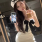 Sexy hot girl bow tube top dress 2025 pure desire waist ruffled hip skirt R1305