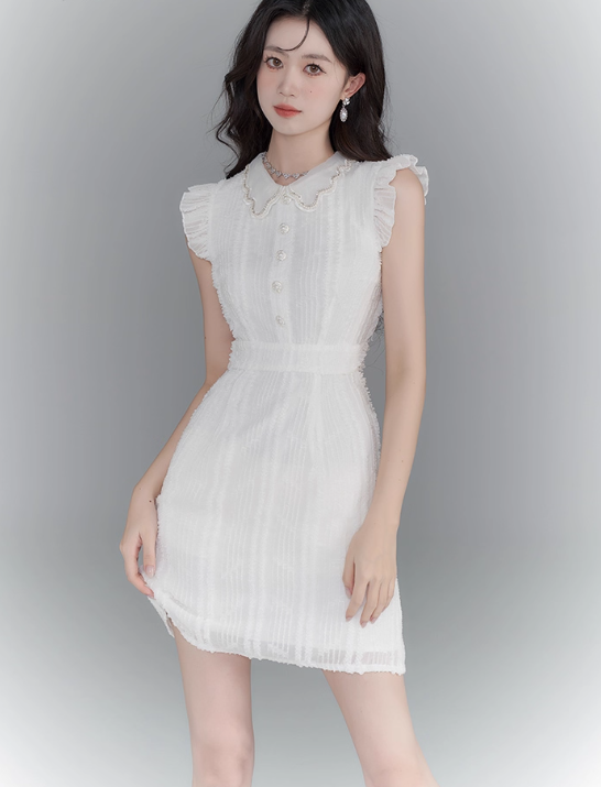 French dress new summer style waist slimming temperament high-end white short skirt R4505