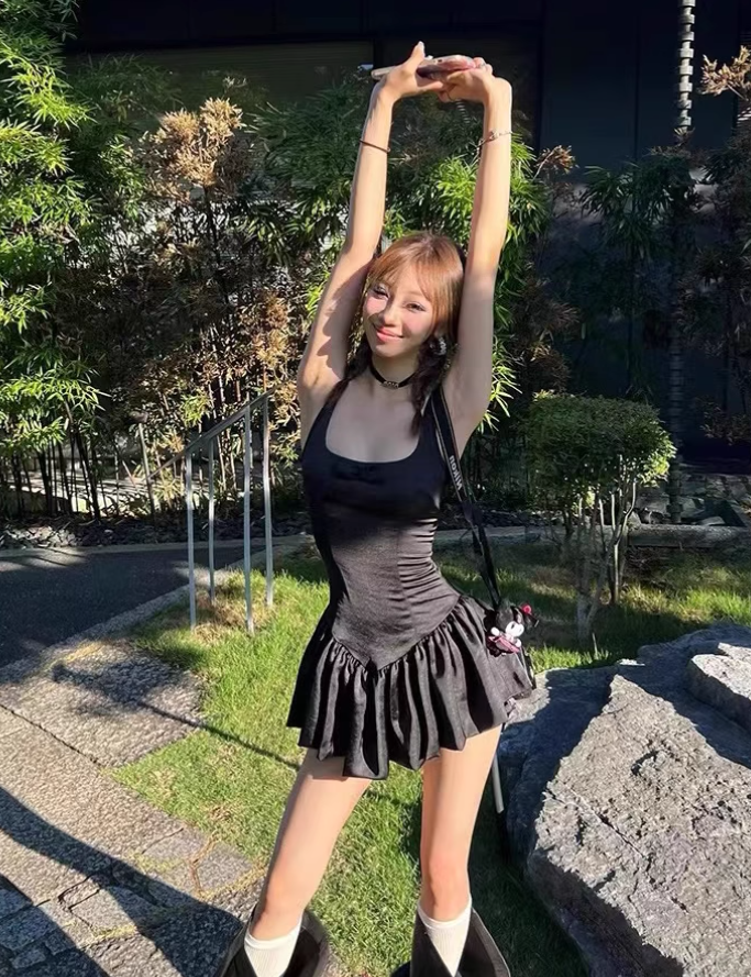 Retro Pure Desire Suspender Dress Large Size Temperament Bow Ballet Style Tutu Skirt R1880