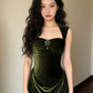 Silky Satin Square Corset Prom Gown , Bud Green Women's Maxi Evening Dress Ball Gown RS2606