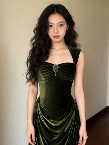 Silky Satin Square Corset Prom Gown , Bud Green Women's Maxi Evening Dress Ball Gown RS2606