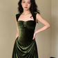 Silky Satin Square Corset Prom Gown , Bud Green Women's Maxi Evening Dress Ball Gown RS2606