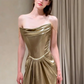 French Chic Golden Prom Dress ,Mermaid Strapless Bodycon Maxi Evening Dress RS1022