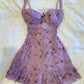 Purple suspender print waist slim fit sexy short dress homecoming dress R2630