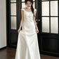 Minimalist White Silky Prom Dress ,A-Line Portrait Elegant Maxi Evening Dress RS1024