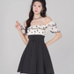 Tea break French dress puff sleeve A-line skirt new style high waist embroidered short skirt R4499