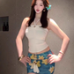 Beautiful sexy hot girl beautiful white halter neck top floral skirt two-piece suit R0896