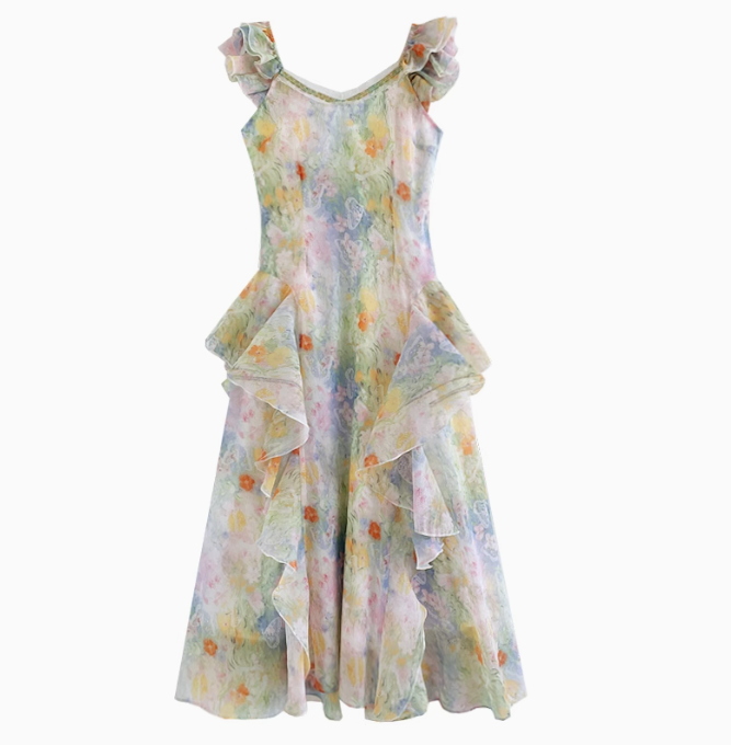 French style oil painting floral dress new summer holiday style long dress R1897
