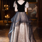 Charming Patchwork Prom Dress ,A-Line Square Puff Sleeves Elegant Maxi Evening Dress RS1026