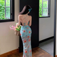 Sweet and spicy high slit slim backless dress beach dress seaside holiday atmosphere dress R1576
